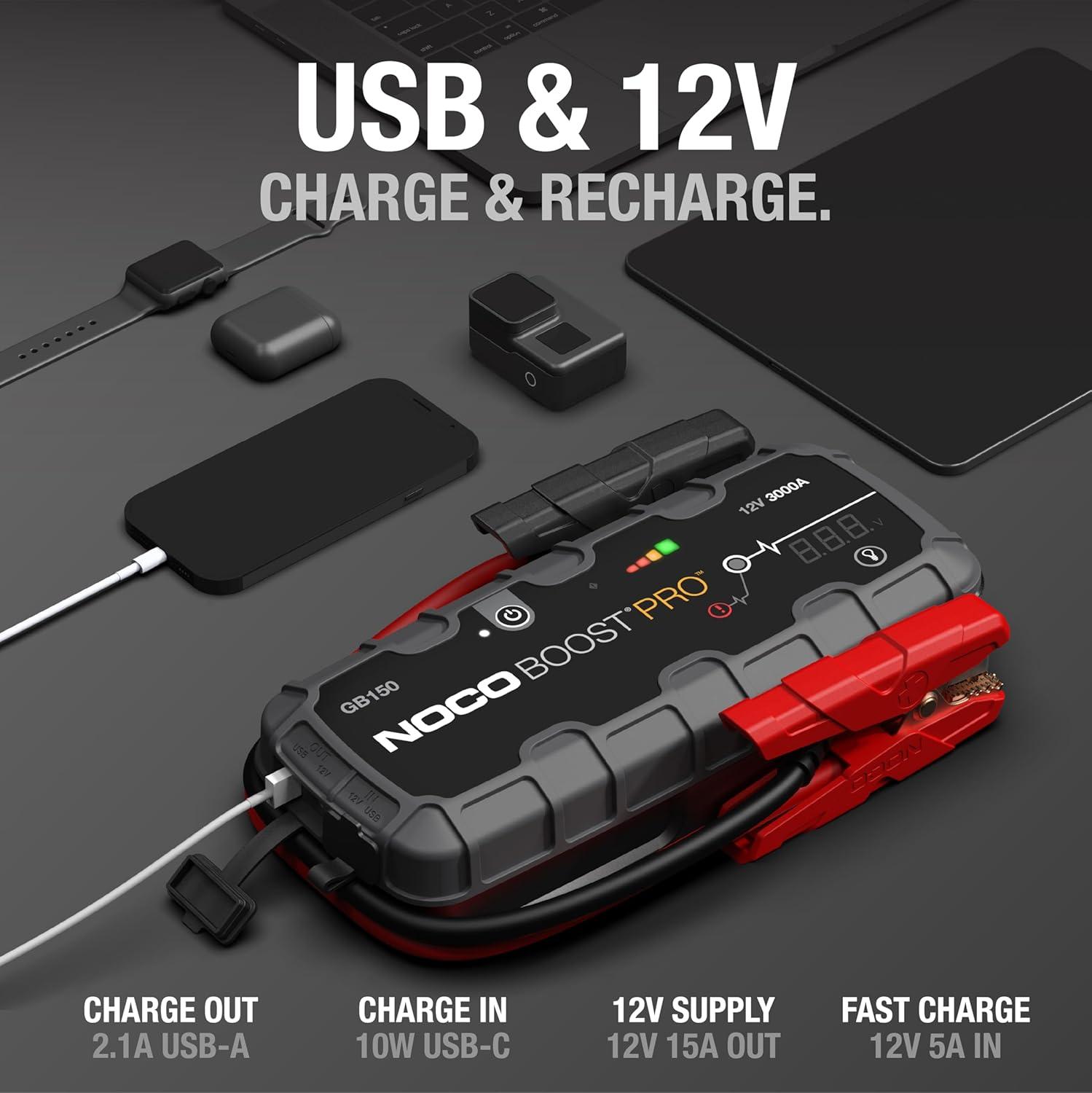 imageNOCO Boost GB150 3000A UltraSafe Jump Starter 12V Lithium Battery Booster Pack Portable Jump Box Power Bank ampamp Jumper Cables for 90L Gas and 70L Diesel Engines