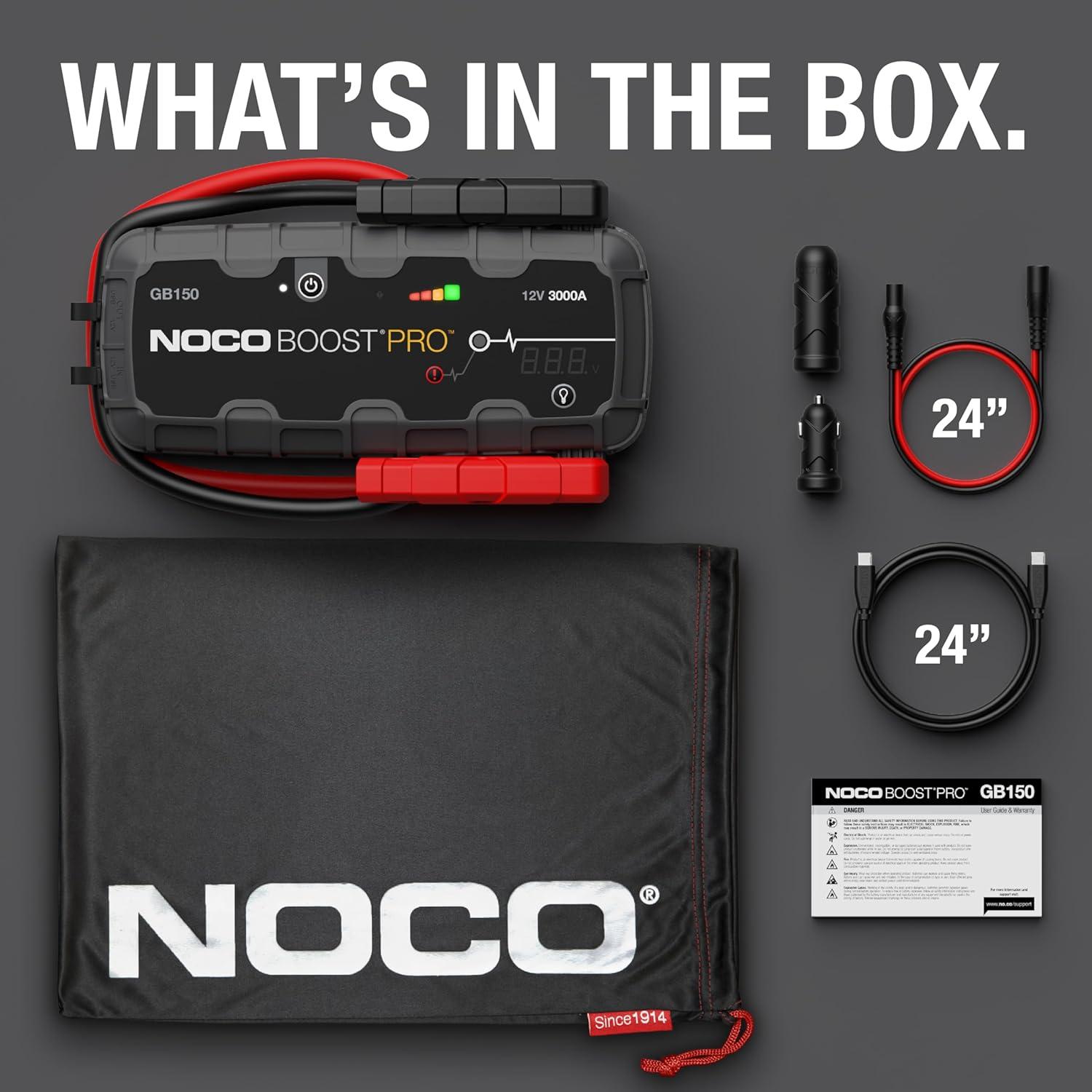 imageNOCO Boost GB150 3000A UltraSafe Jump Starter 12V Lithium Battery Booster Pack Portable Jump Box Power Bank ampamp Jumper Cables for 90L Gas and 70L Diesel Engines