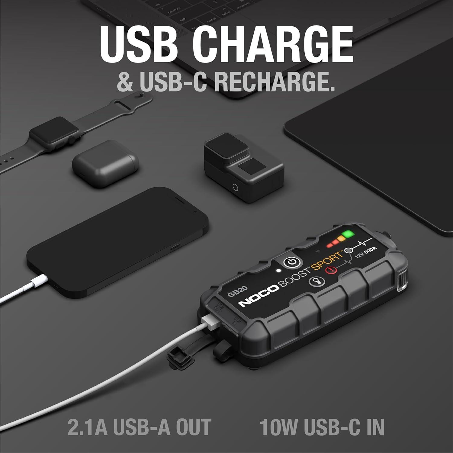 imageNOCO Boost GB20 500A UltraSafe Jump Starter 12V Lithium Battery Booster Pack Portable Jump Box Power Bank ampamp Jumper Cables for 40L Gas Engines