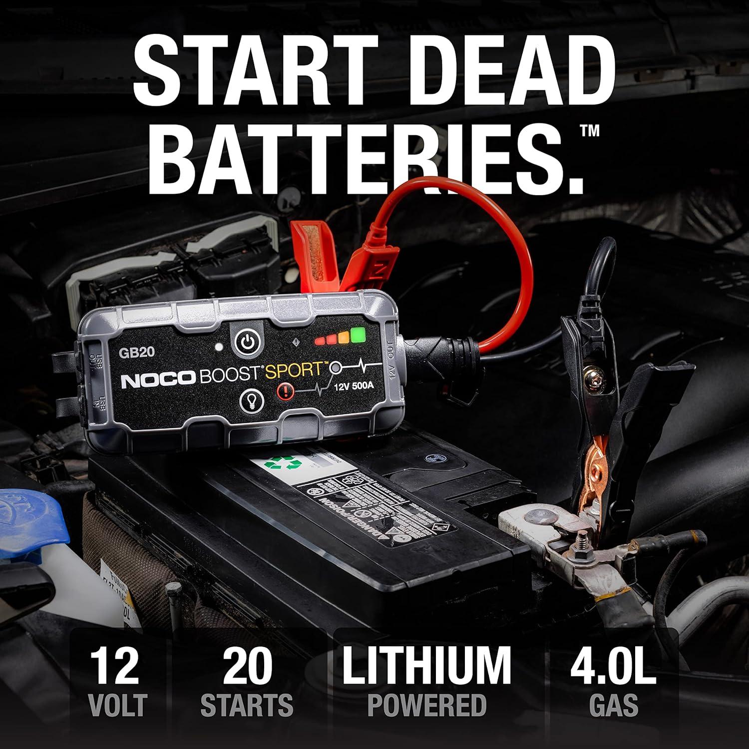imageNOCO Boost GB20 500A UltraSafe Jump Starter 12V Lithium Battery Booster Pack Portable Jump Box Power Bank ampamp Jumper Cables for 40L Gas Engines