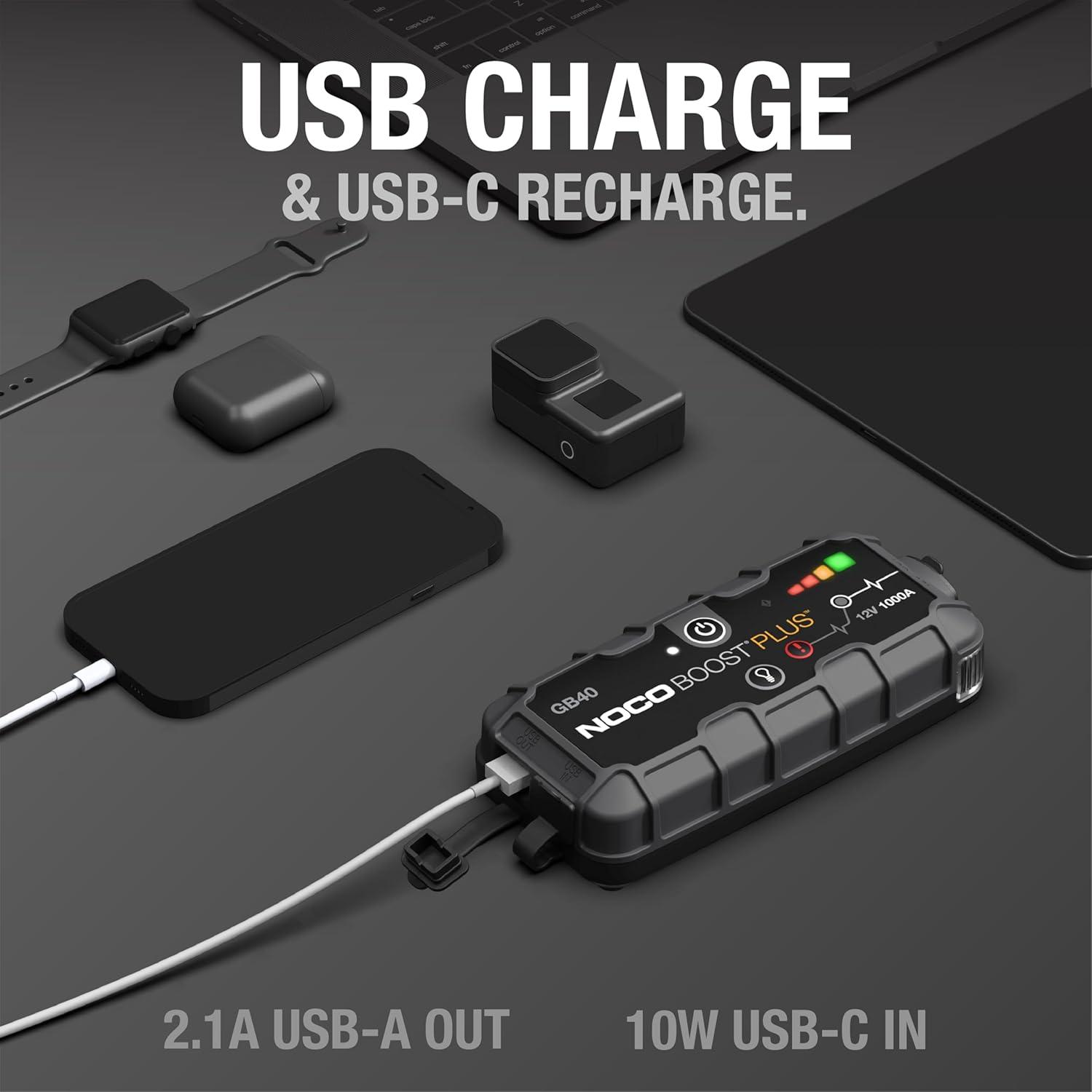 imageNOCO Boost GB40 1000A UltraSafe Jump Starter 12V Lithium Battery Booster Pack Portable Jump Box Power Bank ampamp Jumper Cables for 60L Gas and 30L Diesel Engines