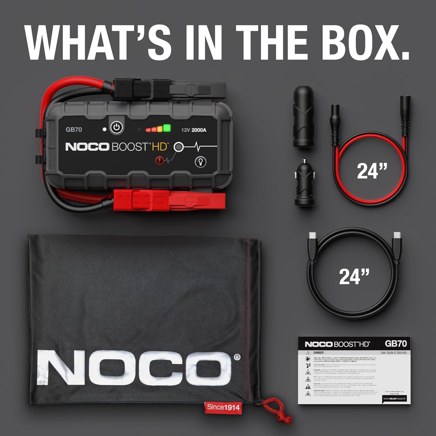 imageNOCO Boost GB70 2000A UltraSafe Jump Starter 12V Lithium Battery Booster Pack Portable Jump Box Power Bank ampamp Jumper Cables for 80L Gas and 60L Diesel Engines2000 Amps