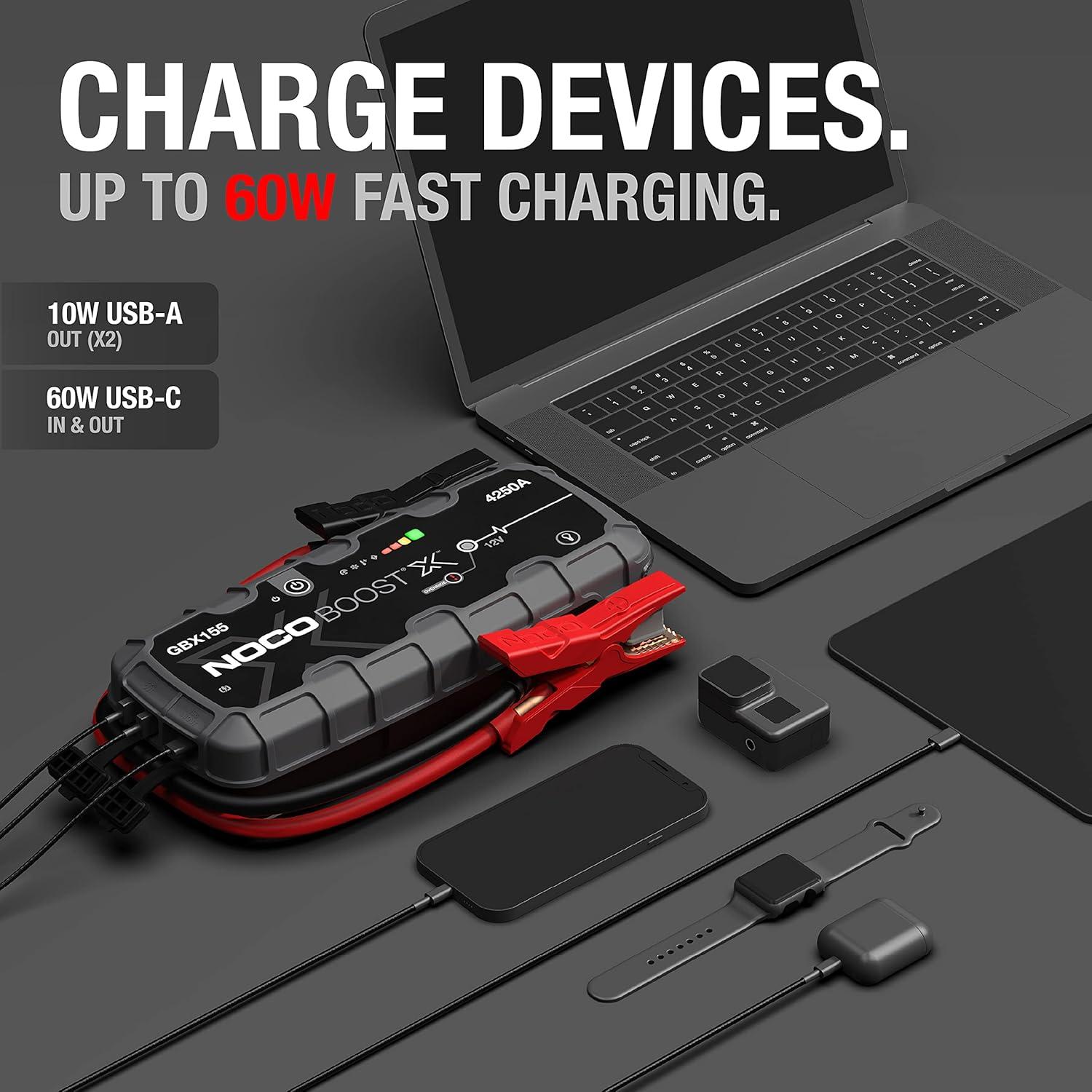 imageNOCO Boost X GBX155 4250A UltraSafe Jump Starter 12V Lithium Battery Booster Pack Portable Jump Box Power Bank ampamp Jumper Cables for 100L Gas and 80L Diesel Engines