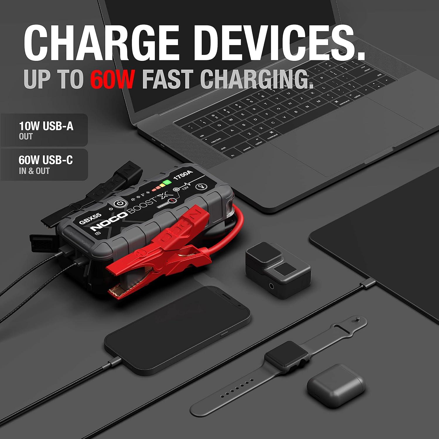 imageNOCO Boost X GBX55 1750A UltraSafe Jump Starter 12V Lithium Battery Booster Pack Portable Jump Box Power Bank ampamp Jumper Cables for 75L Gas and 50L Diesel Engines