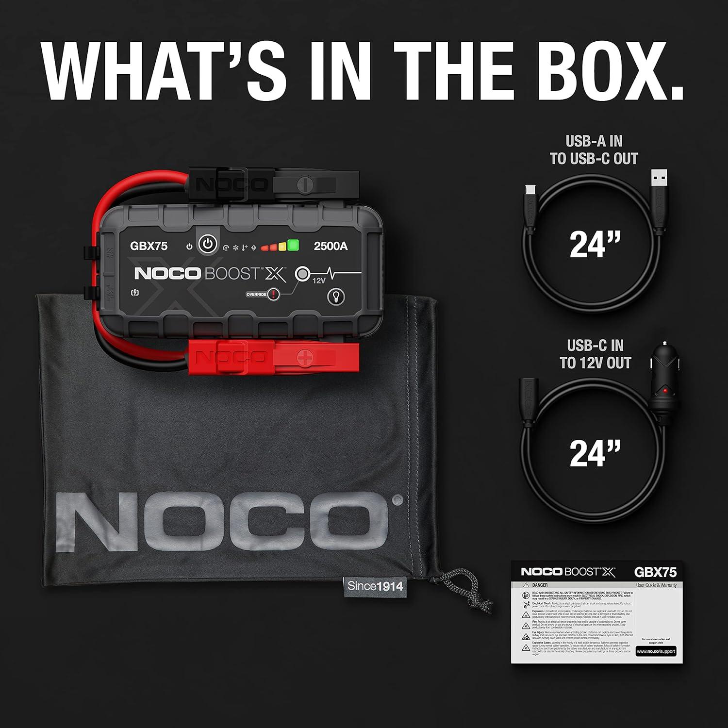 imageNOCO Boost X GBX75 2500A UltraSafe Jump Starter 12V Lithium Battery Booster Pack Portable Jump Box Power Bank ampamp Jumper Cables for 85L Gas and 65L Diesel Engines