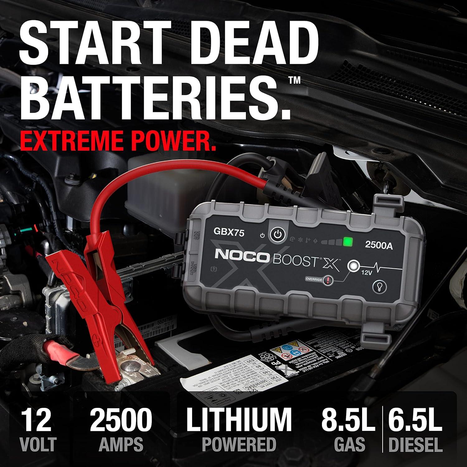 imageNOCO Boost X GBX75 2500A UltraSafe Jump Starter 12V Lithium Battery Booster Pack Portable Jump Box Power Bank ampamp Jumper Cables for 85L Gas and 65L Diesel Engines
