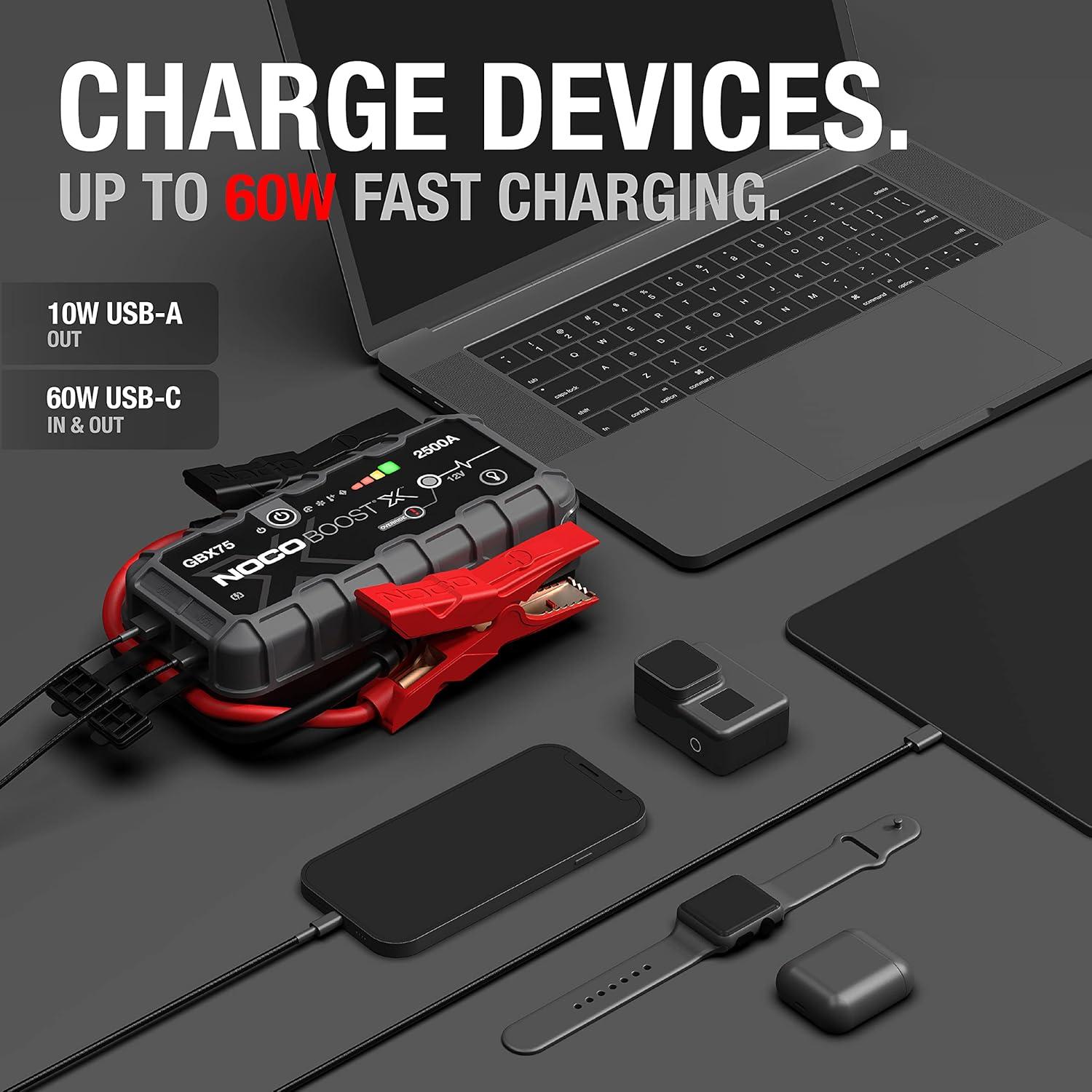imageNOCO Boost X GBX75 2500A UltraSafe Jump Starter 12V Lithium Battery Booster Pack Portable Jump Box Power Bank ampamp Jumper Cables for 85L Gas and 65L Diesel Engines