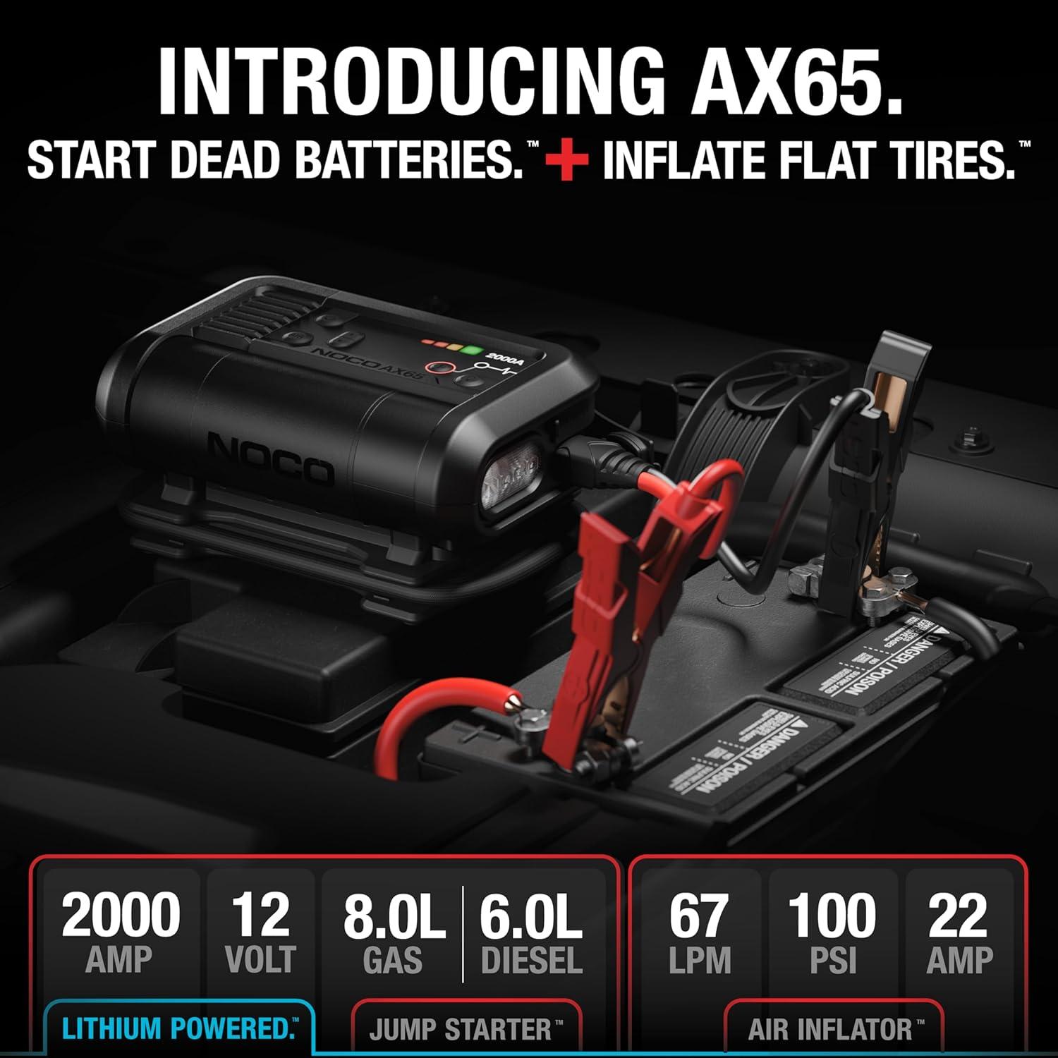 imageNOCO BoostAir AX65 2000A Jump Starter with Air Compressor Tire Inflator Starts 80L Gas ampamp 60L Diesel 67 SLPM Airflow Inflates 040 PSI in 2 Minutes