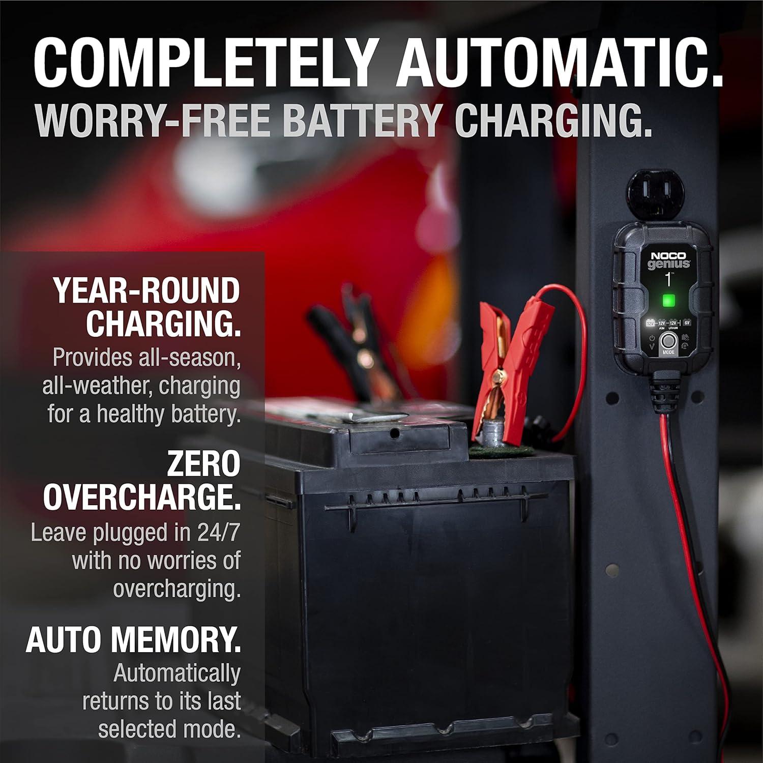 imageNOCO GENIUS1 1A 6V12V Smart Battery Charger Automatic Maintainer Trickle Charger ampamp Desulfator with Overcharge Protection ampamp Temperature Compensation For LeadAcid ampamp Lithium Batteries1A