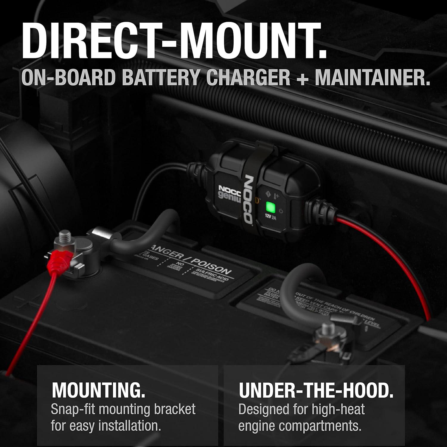 imageNOCO GENIUS2D 2A 12V Smart Onboard Battery Charger DirectMount Automatic Maintainer Trickle Charger ampamp Desulfator with Overcharge Protection ampamp Temperature Compensation For LeadAcid Batteries2A