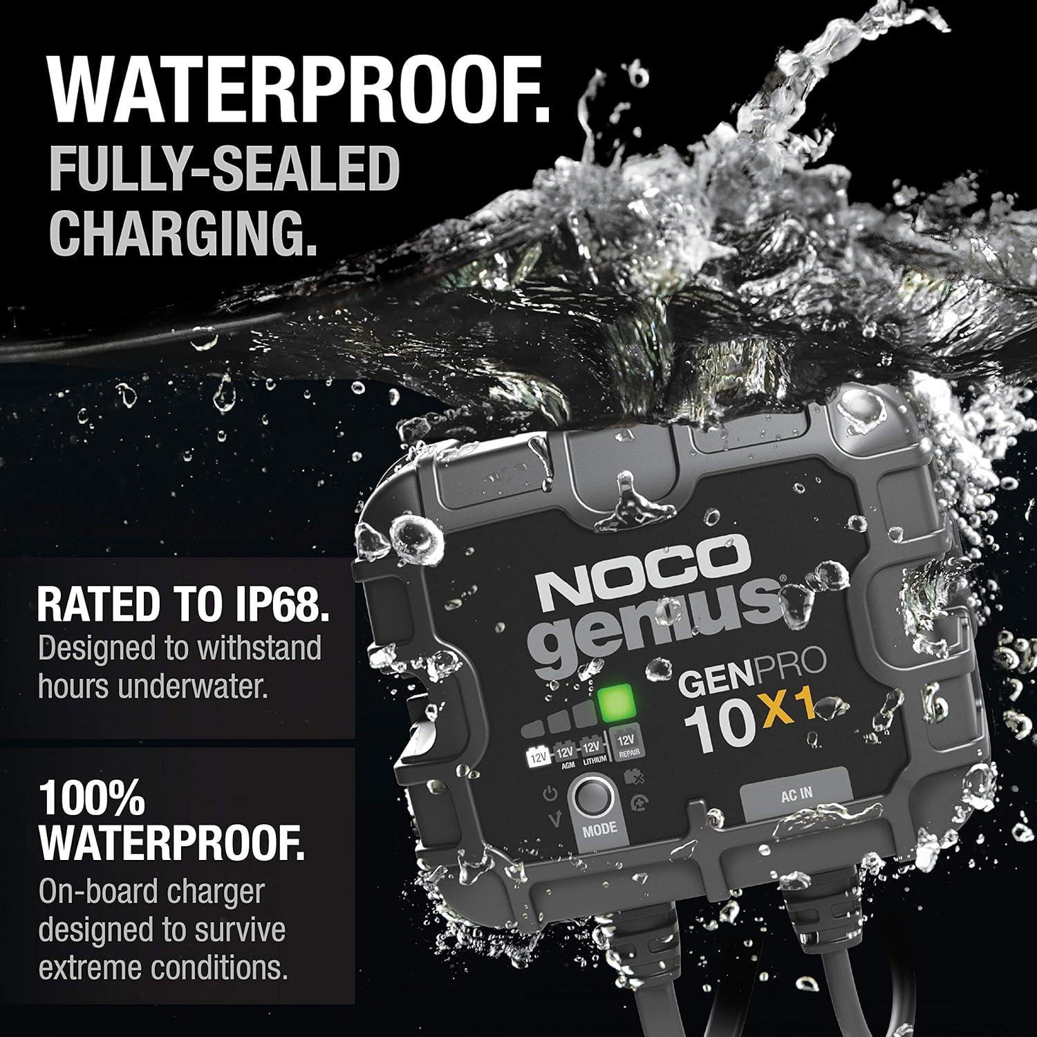 imageNOCO Genius GENPRO10X1 1Bank 10A Onboard Battery Charger 10A Per Bank 12V Waterproof Marine Charger with Overcharge Protection ampamp Temperature Compensation for LeadAcid ampamp Lithium Batteries10A 10A per Bank