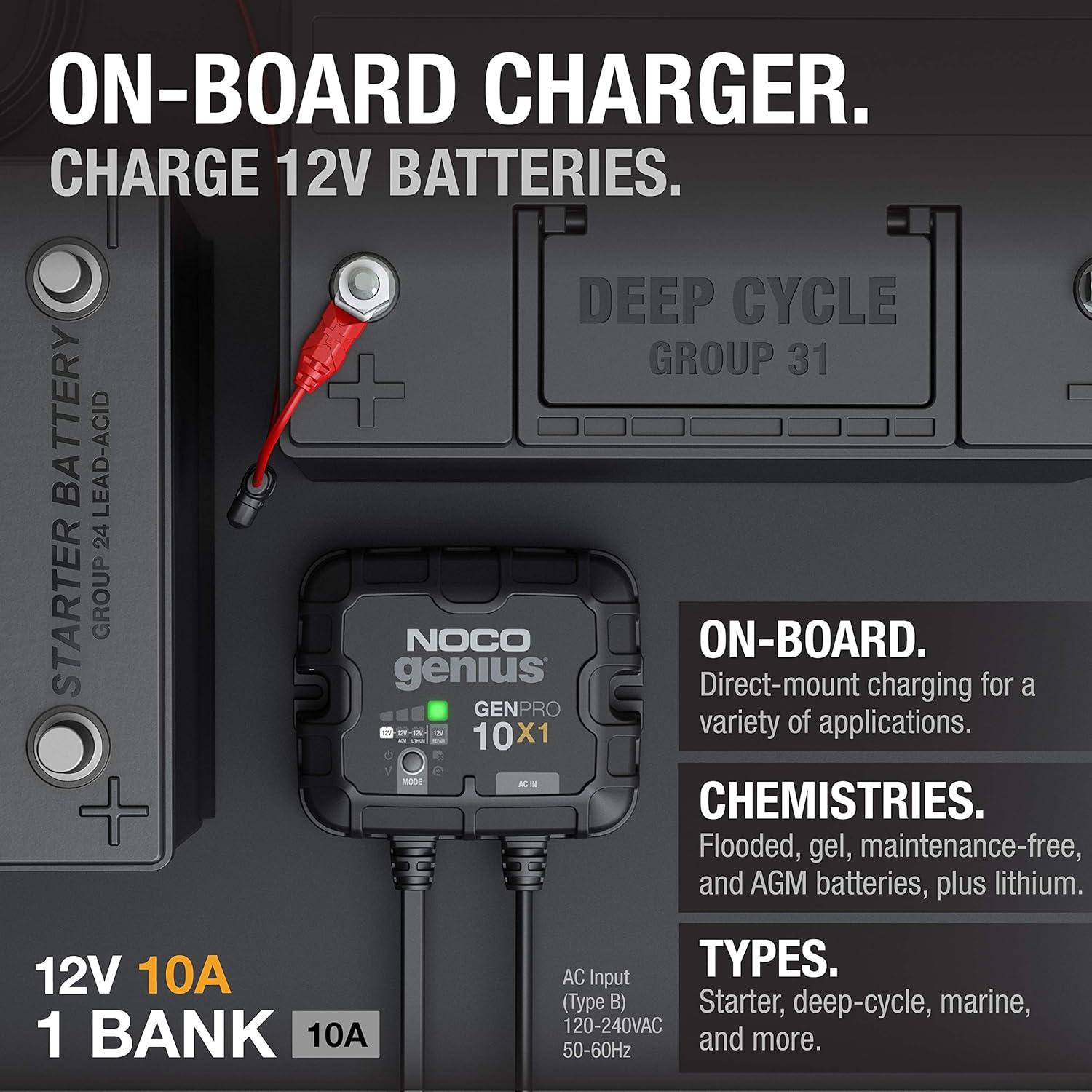 imageNOCO Genius GENPRO10X1 1Bank 10A Onboard Battery Charger 10A Per Bank 12V Waterproof Marine Charger with Overcharge Protection ampamp Temperature Compensation for LeadAcid ampamp Lithium Batteries10A 10A per Bank