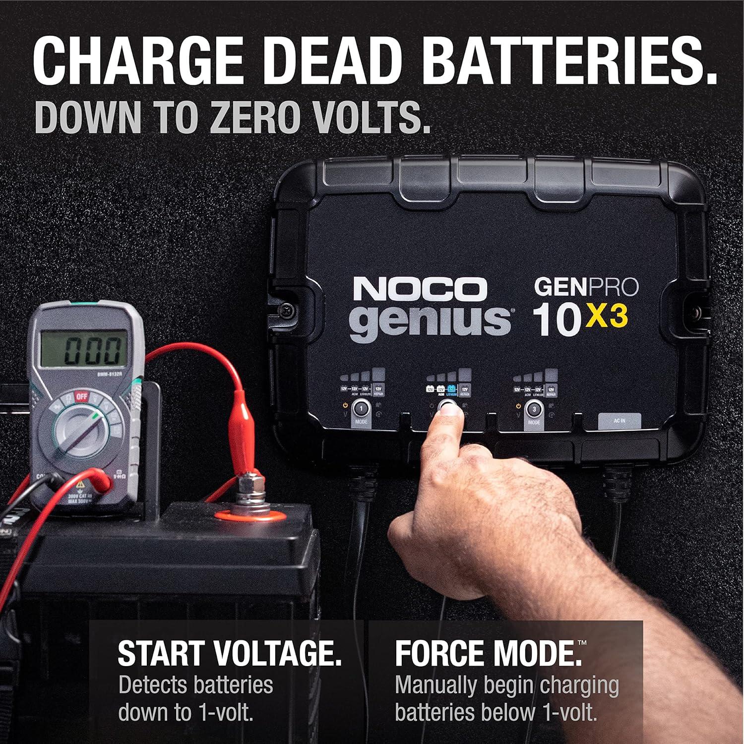 imageNOCO Genius GENPRO10X3 3Bank 30A 10ABank Smart Marine Battery Charger 12V Waterproof Onboard Boat Charger Battery Maintainer and Desulfator for AGM Lithium LiFePO4 and DeepCycle Batteries30A 10A per Bank