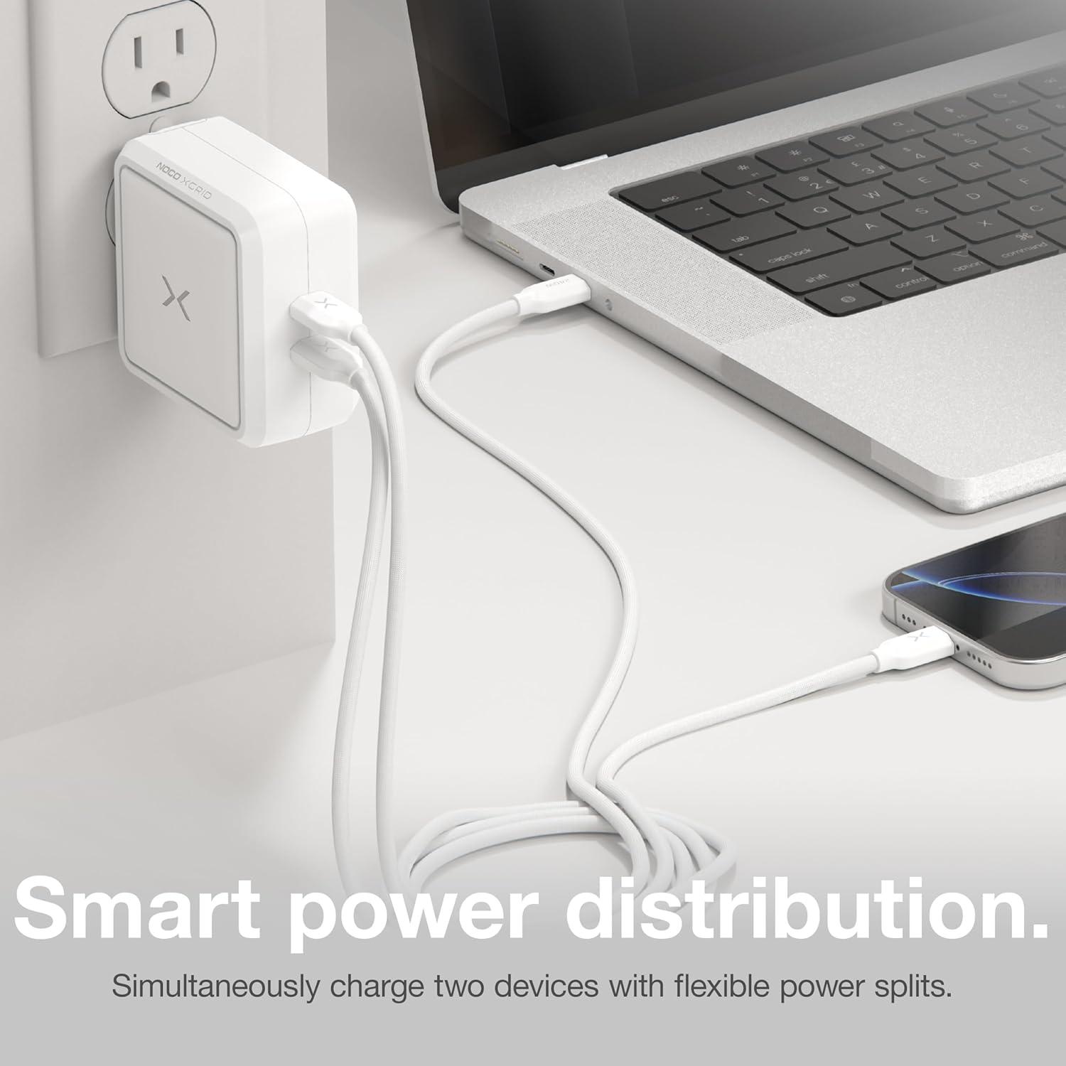 imageNOCO XGrid X100 100W USBC Charger Dual Port GaN Power Adapter with PD 30 QC 40 and PPS Fast Charging with Smart Power Distribution Foldable Wall Plug UL Listed