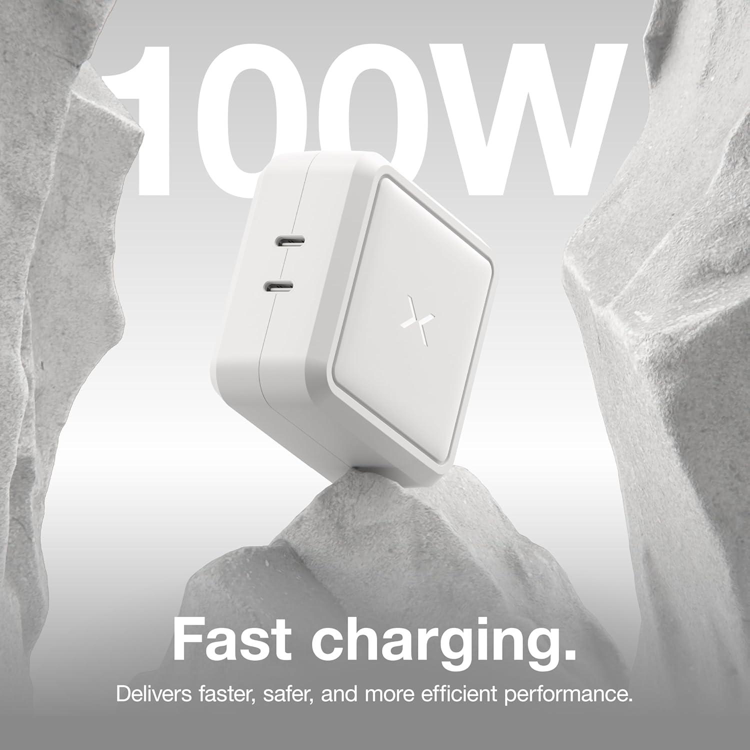 imageNOCO XGrid X100 100W USBC Charger Dual Port GaN Power Adapter with PD 30 QC 40 and PPS Fast Charging with Smart Power Distribution Foldable Wall Plug UL Listed
