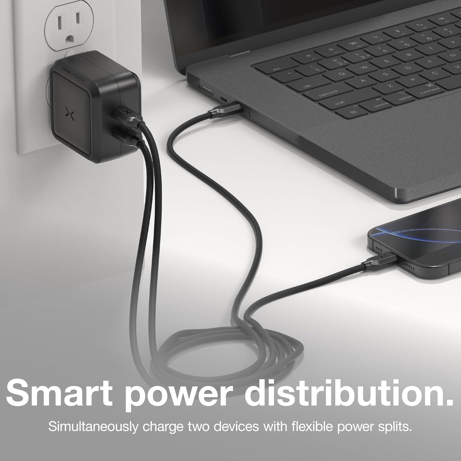 imageNOCO XGrid X65 65W USBC Charger Dual Port GaN Power Adapter with PD 30 QC 40 and PPS Fast Charging with Smart Power Distribution Foldable Wall Plug UL Listed