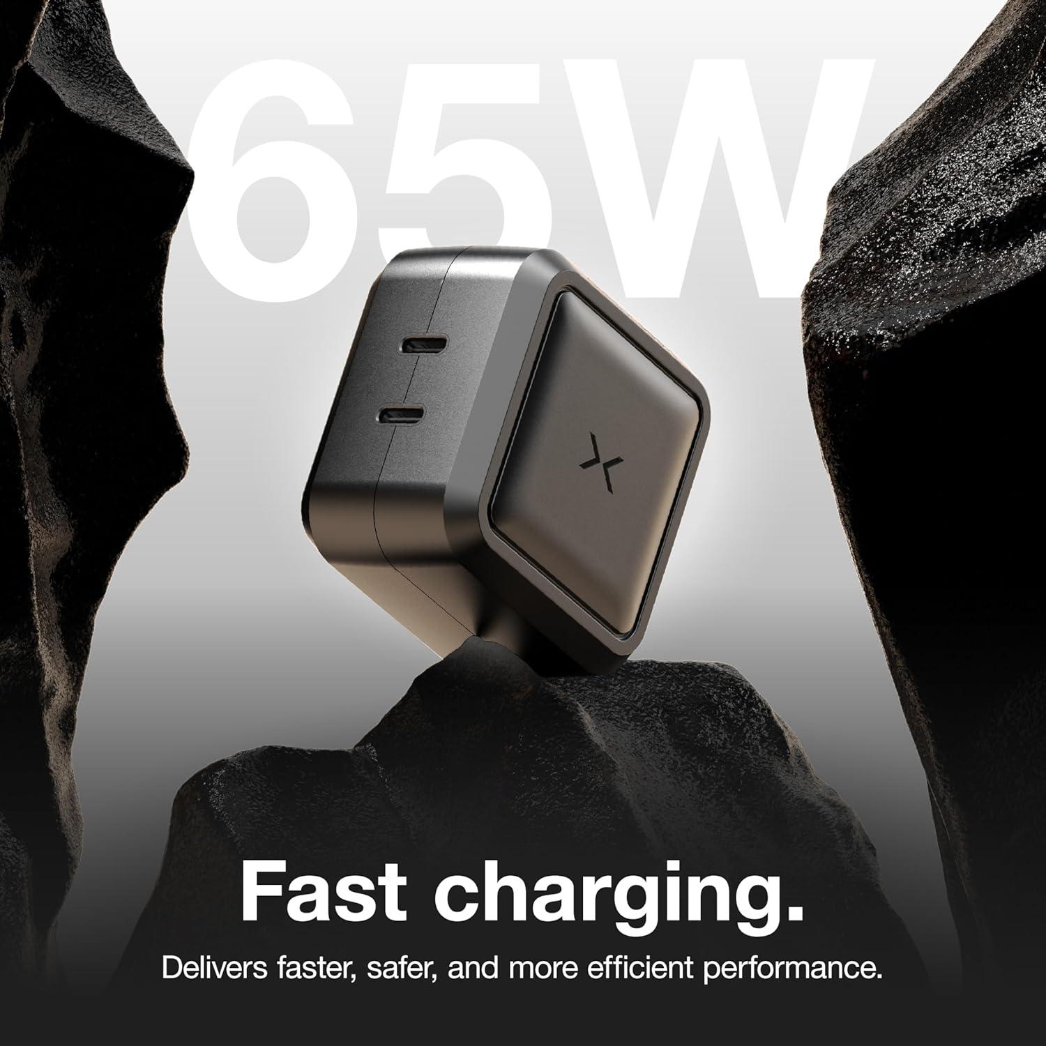 imageNOCO XGrid X65 65W USBC Charger Dual Port GaN Power Adapter with PD 30 QC 40 and PPS Fast Charging with Smart Power Distribution Foldable Wall Plug UL Listed
