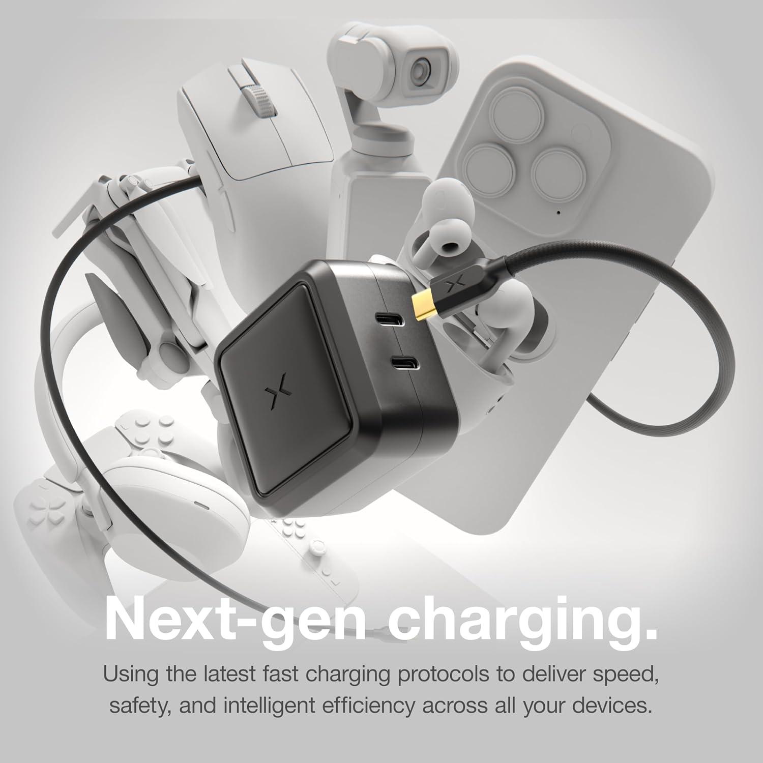 imageNOCO XGrid X65 65W USBC Charger Dual Port GaN Power Adapter with PD 30 QC 40 and PPS Fast Charging with Smart Power Distribution Foldable Wall Plug UL Listed
