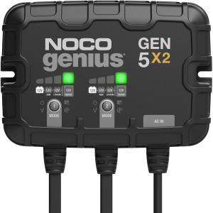NOCO Genius GEN5X2: 2-Bank, 10A Onboard Battery Charger – 5A Per Bank, 12V Waterproof Marine Charger with Overcharge Protection & Temperature Compensation – for Lead-Acid & Lithium Batteries(10A (5A per Bank))
