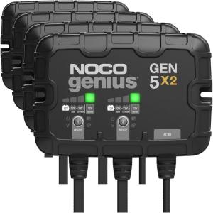 NOCO Genius GEN5X2: 2-Bank, 10A Onboard Battery Charger – 5A Per Bank, 12V Waterproof Marine Charger with Overcharge Protection & Temperature Compensation – for Lead-Acid & Lithium Batteries(10A (5A per Bank) (Pack of 4))